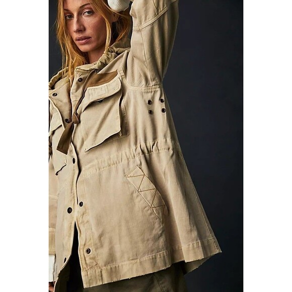 Free People Trapeze Military Jacket Top Utility Buttondown Oversized XS 277962